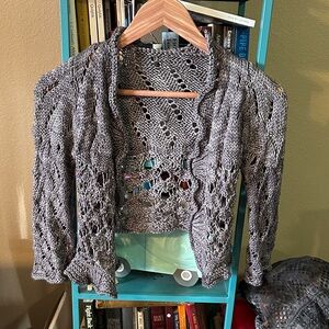 Handmade Wool Gray Women's Knit Lace Shrug